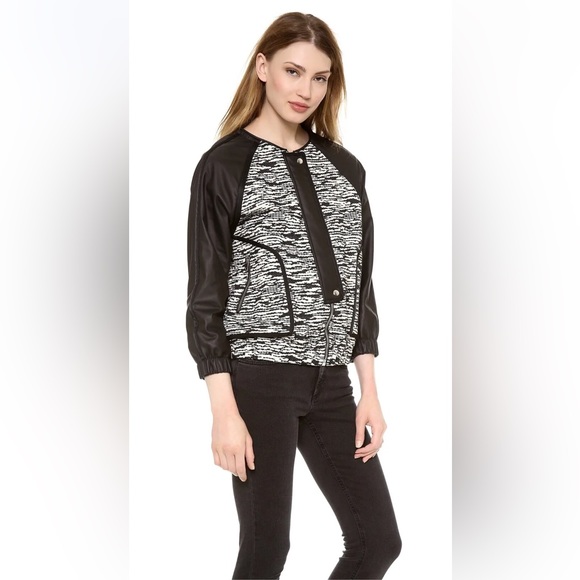 NWOT IRO Jett Zip Up Leather Moto Jacket Tweed - Picture 2 of 11